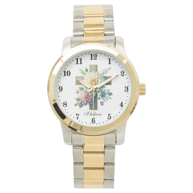 Relógio Elegante Eu Acredito Cruzado Religioso (Frente)