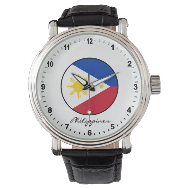 Relógio Elegante Filipinas Watch & Philippine Flag (Frente)
