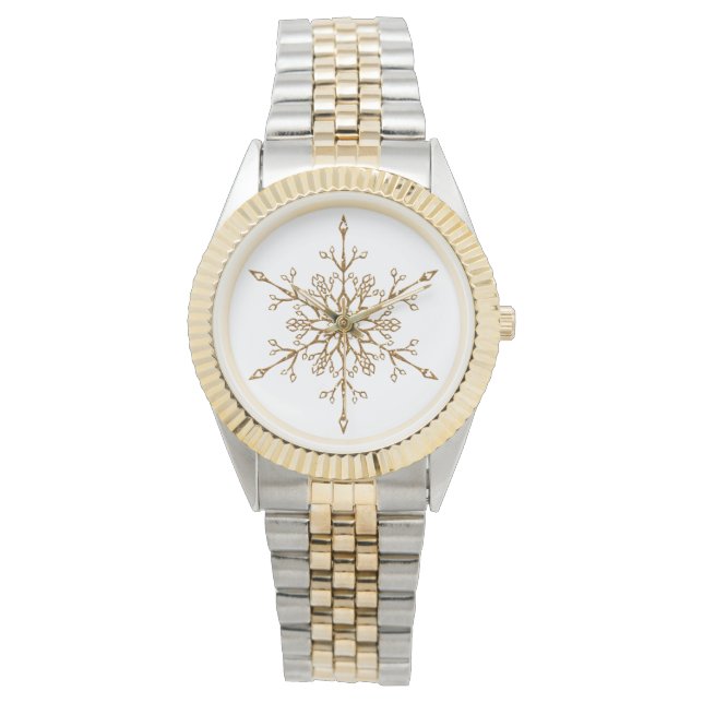 Relógio Elegante Floco de Neve em Brilho Dourado Natal Fer (Frente)