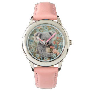 Relógio Elegante Floral Pastel Koala Fofo