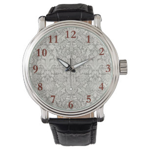 Relógio elegante formal brocado de renda damasco branco