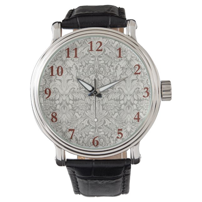 Relógio elegante formal brocado de renda damasco branco (Frente)