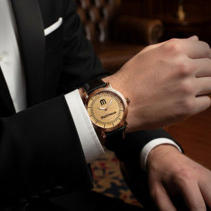 Relógio Elegante Moderno Dourado Monograma Nome Inicial