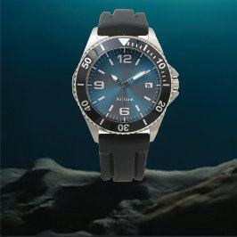 Relógio Elegante Monograma Azul Bruto