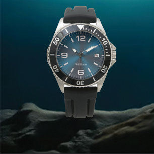 Relógio Elegante Monograma Azul Bruto