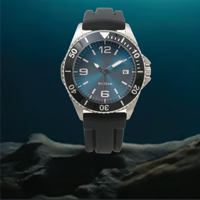 Relógio Elegante Monograma Azul Bruto (Criador carregado)