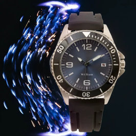 Relógio Elegante Monograma Azul Bruto