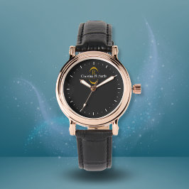 Relógio Elegante Monograma Dourado Preto Moderno