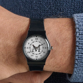 Relógio elegante monograma minimalista Silicone Strap negr