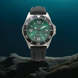 Relógio Elegante Monograma Verde Bruto Metálico