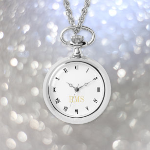 Relógio Elegante Na moda Silver Monograma