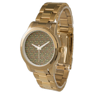 Relógio Elegante Olho de Bracelete de Padrão Verde e Folha