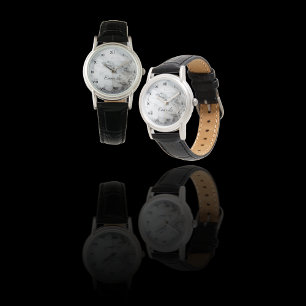 Relógio Elegante Preto Branco Faux Marble Personalizado