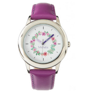 Relógio Elegante Purple Floral Custom Name Women's Watch