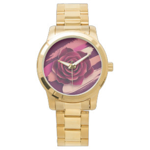Relógio Elegante Rosa Borgonha com Pinceladas Abstratas