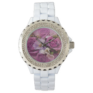 Relógio Elegante Rosa E Roxo, Rose Bouquet Watch