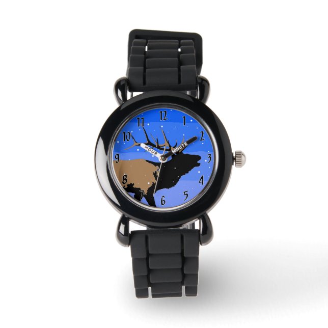 Relógio Elk Bugling no inverno - Arte original sobre a vid (Frente)