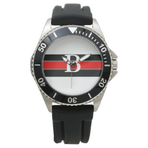 Relógio em branco e vermelho