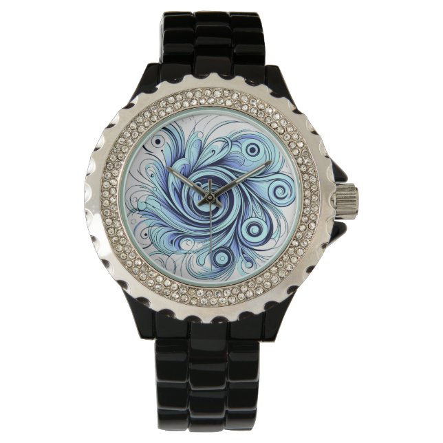 Relógio Emerald Blue Swirl Pattern Elegant Design (Frente)