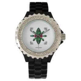 Relógio Emerald Ruby Diamond Gemstone Art Red Green
