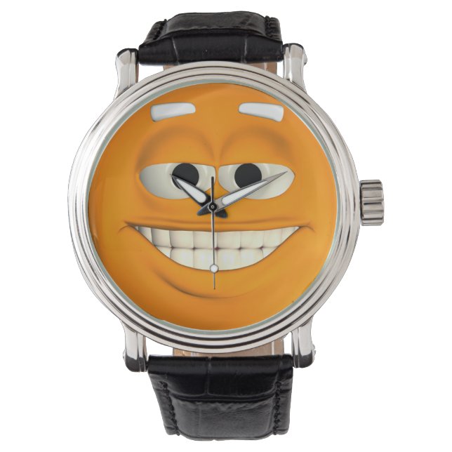 Relógio Emoticon Laranja Com Dentes Brancos (Frente)