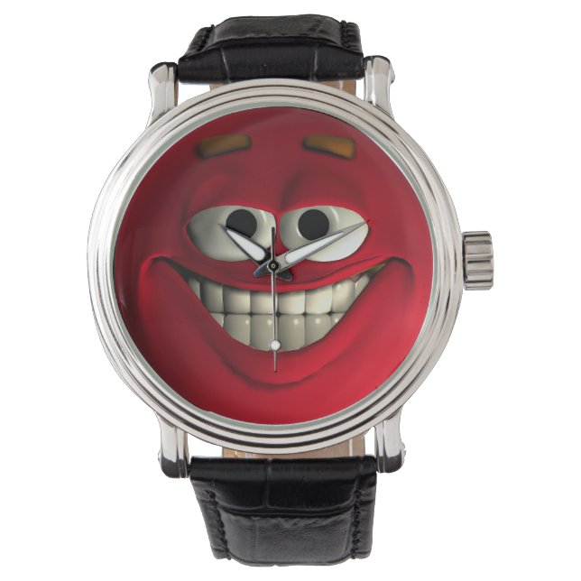 Relógio Emoticon Vermelho com Dentes Brancos (Frente)
