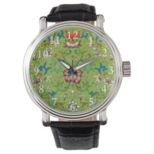 Relógio Enfeite Vintage Owen Jones Chinês Verde Floral