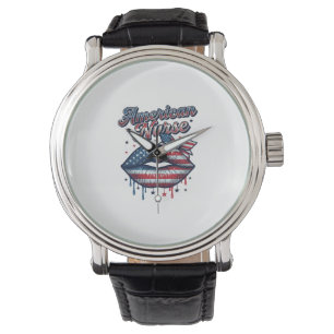 Relógio Enfermeira Americana Desenho de Camisa Vetorial Lá