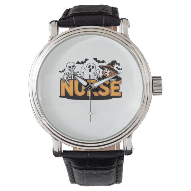 Relógio Enfermeira - Halloween - com fantasma, bruxa e esq (Frente)