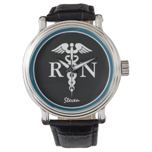 Relógio Enfermeira Masculina RN Caduceus Blue Black Person