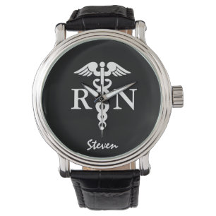 Relógio Enfermeira Masculina RN Caduceus Medicina Preto Pe