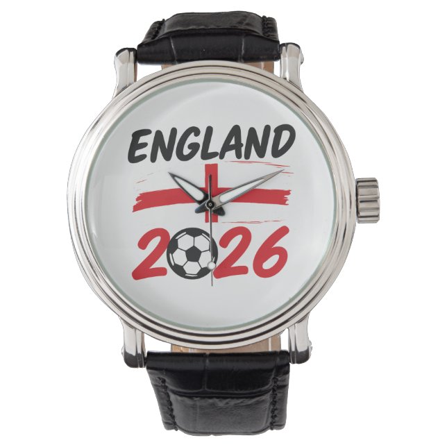 Relógio England 2026 Soccer Fan Design, Cross and Football (Frente)