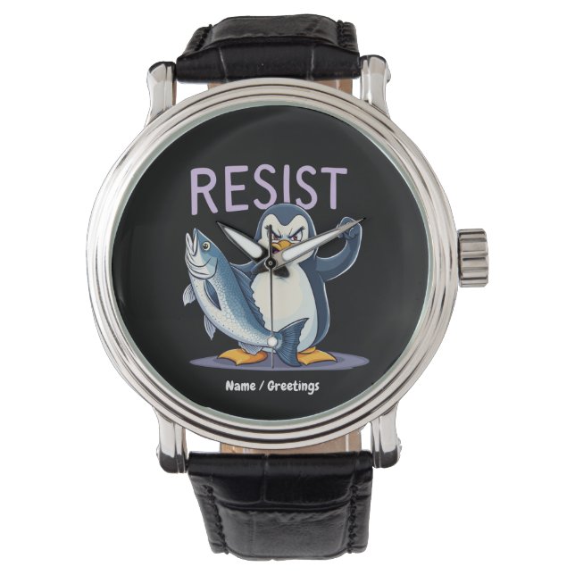 Relógio Engraçado Resiste Pinguim Protesto Contra Tarifas (Frente)