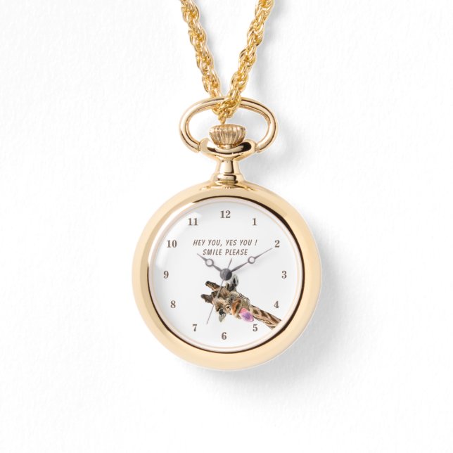 Relógio Engraçado Ver Presente com Girafa Jogada - Sorria (Frente)