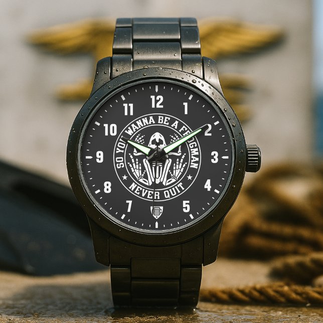Relógio Então Você Quer Ser um Remador Patch Preto (So You Wanna Be A Frogman - Never Quit Patch Black Stainless Steel Watch)