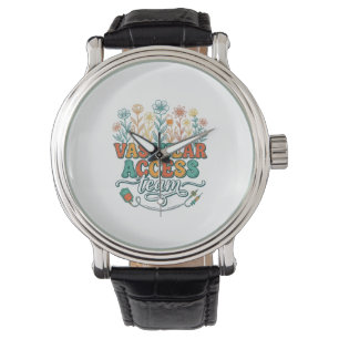 Relógio Equipe de Acesso Vascular Camisa Floral Médica Des
