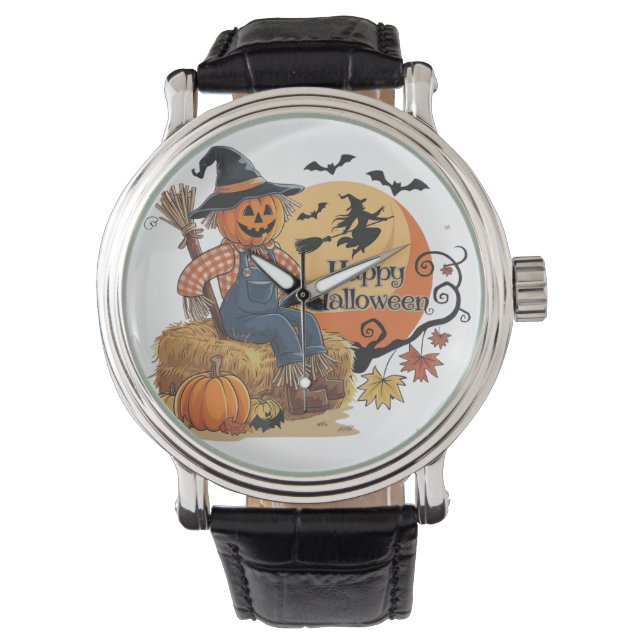 Relógio Escarneiro Pumpkin Halloween Rustic Vibs Art (Frente)