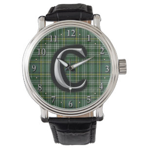Relógio Escocês Clan Currie - Letra C Monograma Tartan