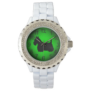 Relógio Escócia, Escócia terrier, preto/branco verde