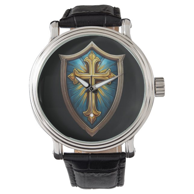 Relógio Escudo de Fé Cristão Crente (Frente)
