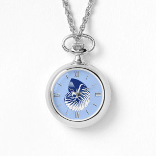 Relógio Escudo do nautilus - marinho, branco & luz - azul