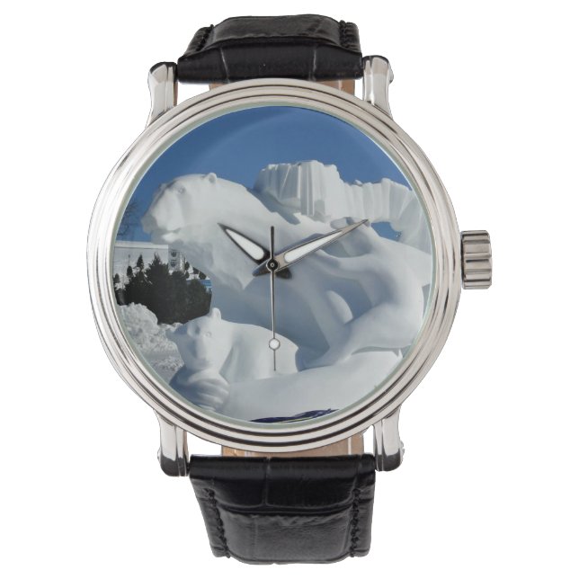 Relógio Escultura de Neve do Urso Polar, Quebec, Canadá (Frente)