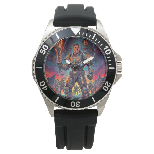 Relógio Espaço Astronauta Bbq Retro Ficção Científica Pop  (Frente)