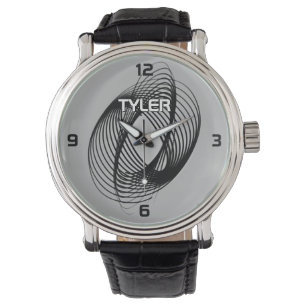 Relógio Espiral Preto, Nome do DIA Contorno Branco e Branc