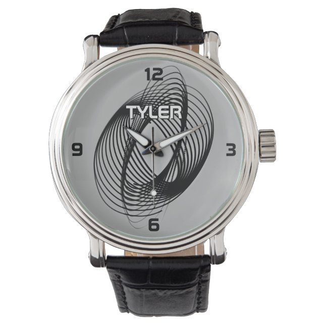 Relógio Espiral Preto, Nome do DIA Contorno Branco e Branc (Frente)