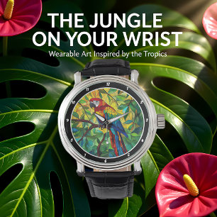 Relógio "Esplendor Tropical" - Arara em Vidro Estampado