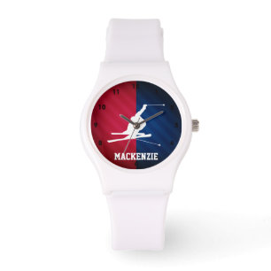 Relógio Esqui de neve; vermelho, branco e azul