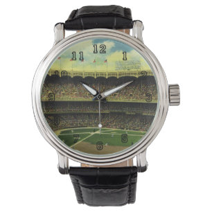 Relógio Estádio de beisebol esportivo vintage com multidõe