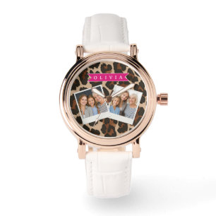 Relógio Estampa Personalizada de Leopardo Rosa Chique Esta