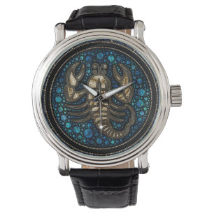 Relógio Estilo de Arte Dot Scorpio Zodiac Abalone Dourado